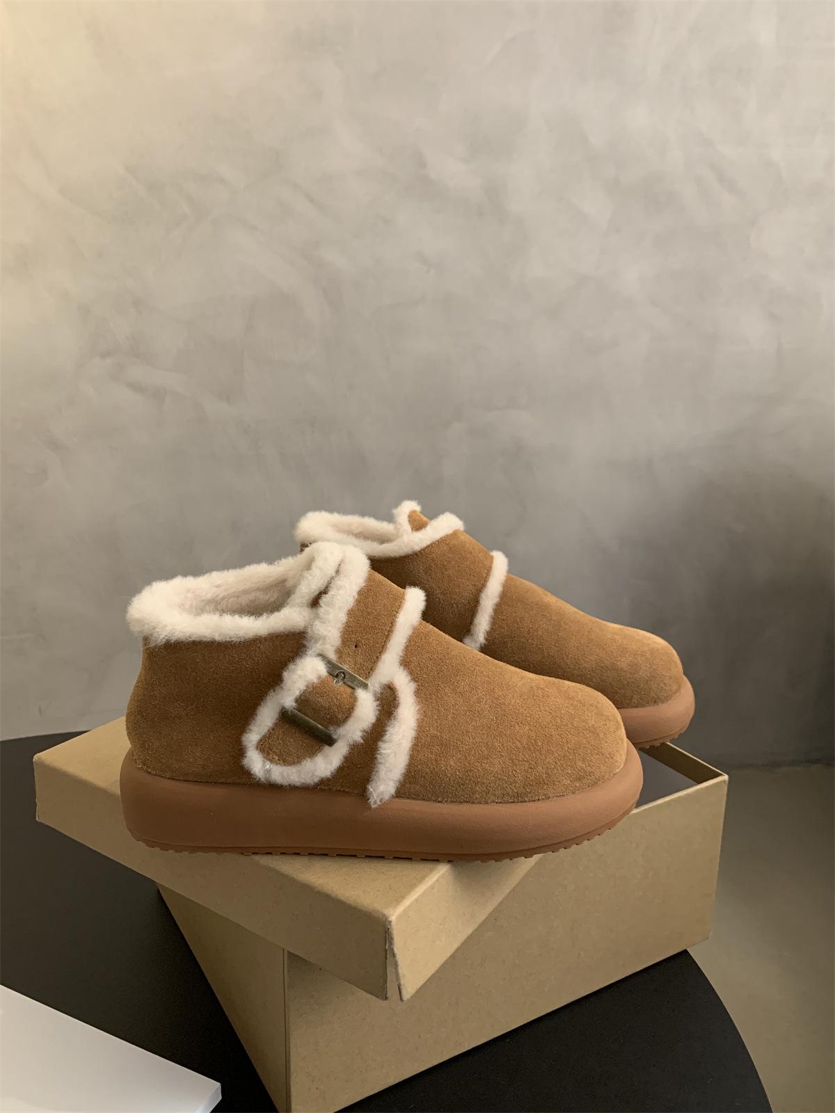 

Frosted leather thick-soled brown velvet shoes autumn and winter snow shoes snow boots cotton shoes women s shoes wear fluffy shoes 35 каштановый