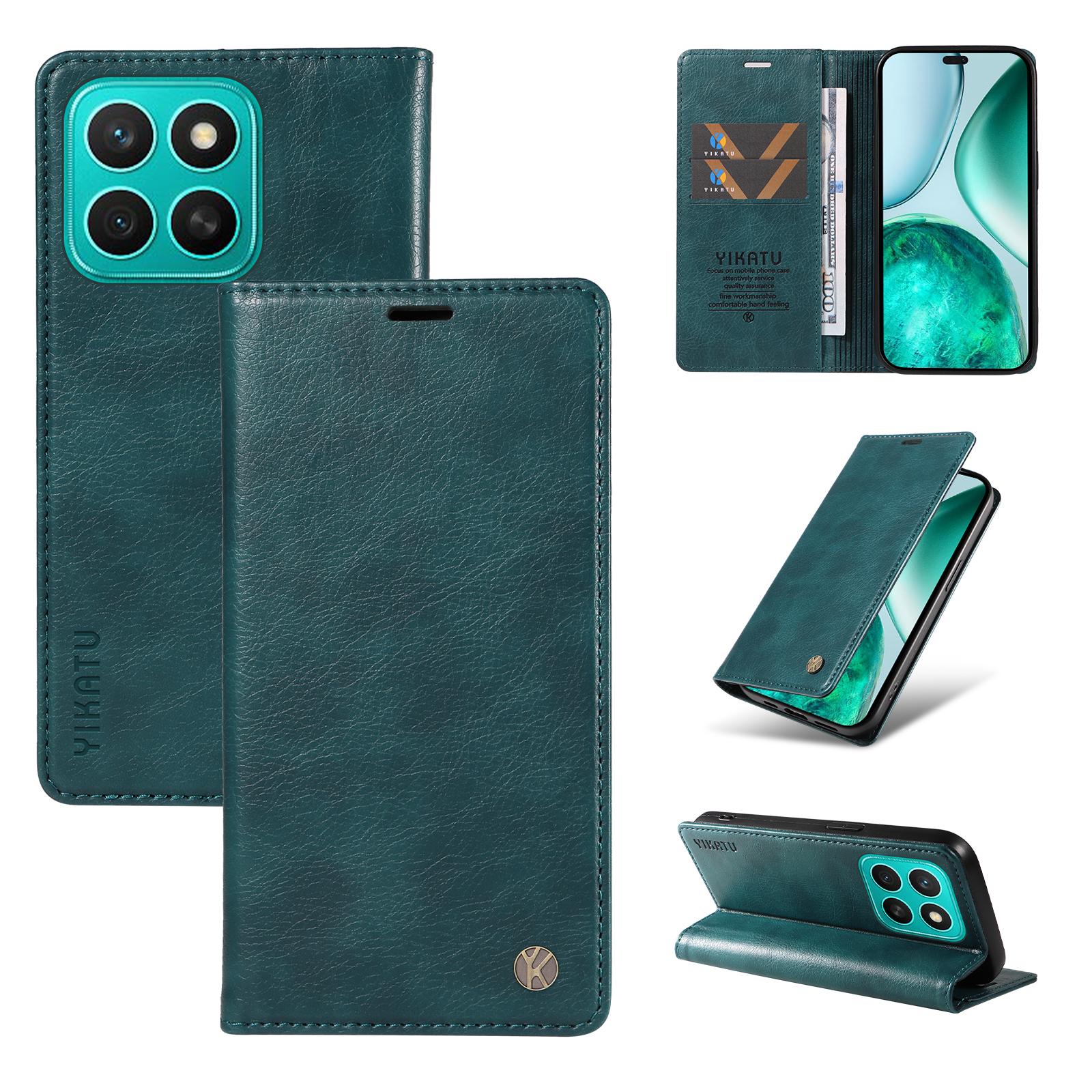 

For Honor X8c 4G Wallet Case YIKATU YK-006 Magnetic Closure Leather Phone Cover Litchi Texture Blue