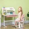 Mesa Escolar com Cadeira para Crianças de 3-12 Anos, Altura Ajustável e Tampo Inclinável, Rosa