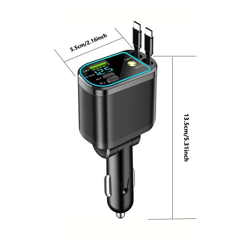 4 In 1 120W Retractable Car Charger Starlight In Car Roof,with ambient light and Star Night Light Type C Fast Charging Adapter,Dual Cable Car Charger