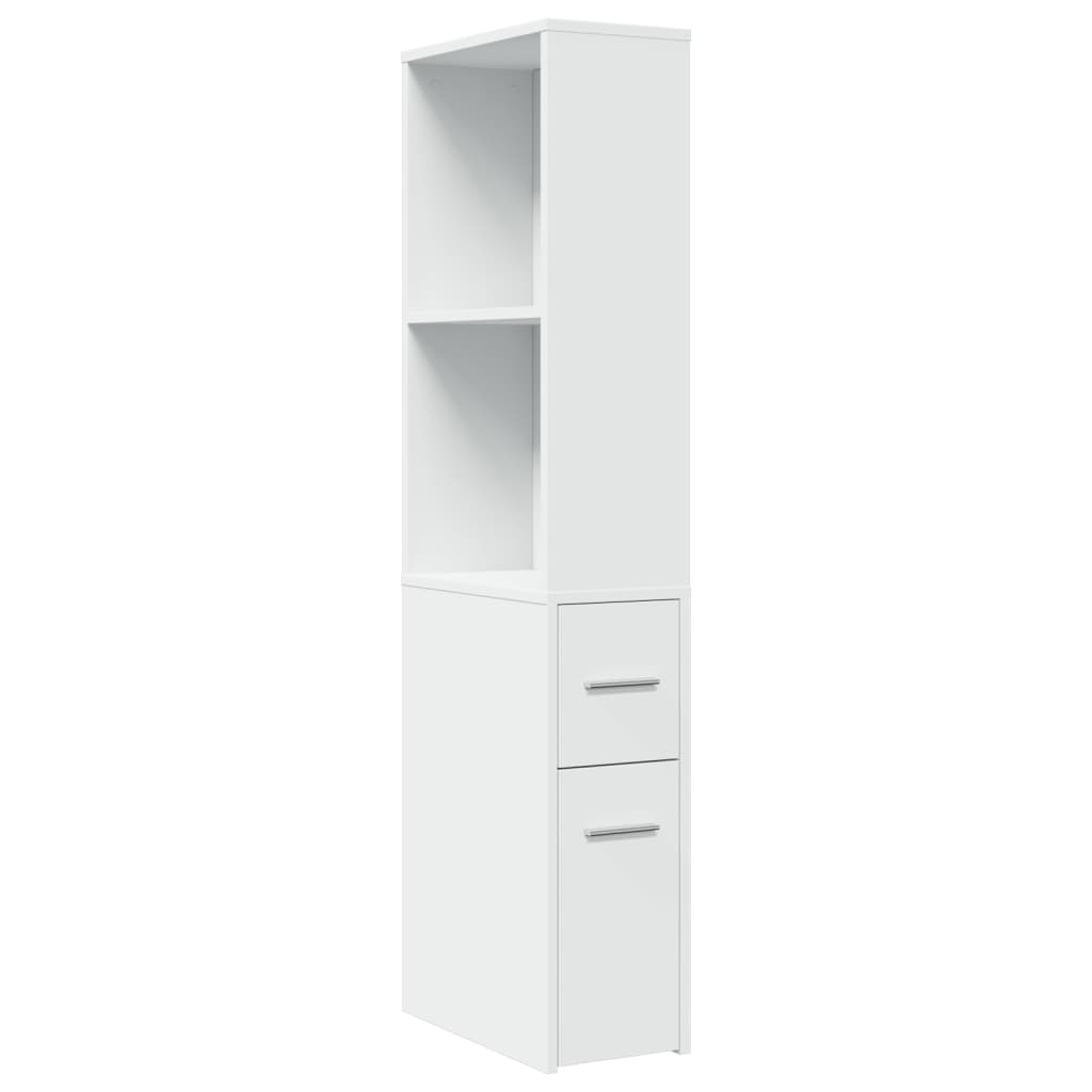 Narrow Bathroom Cabinet with Casters White Particleboard