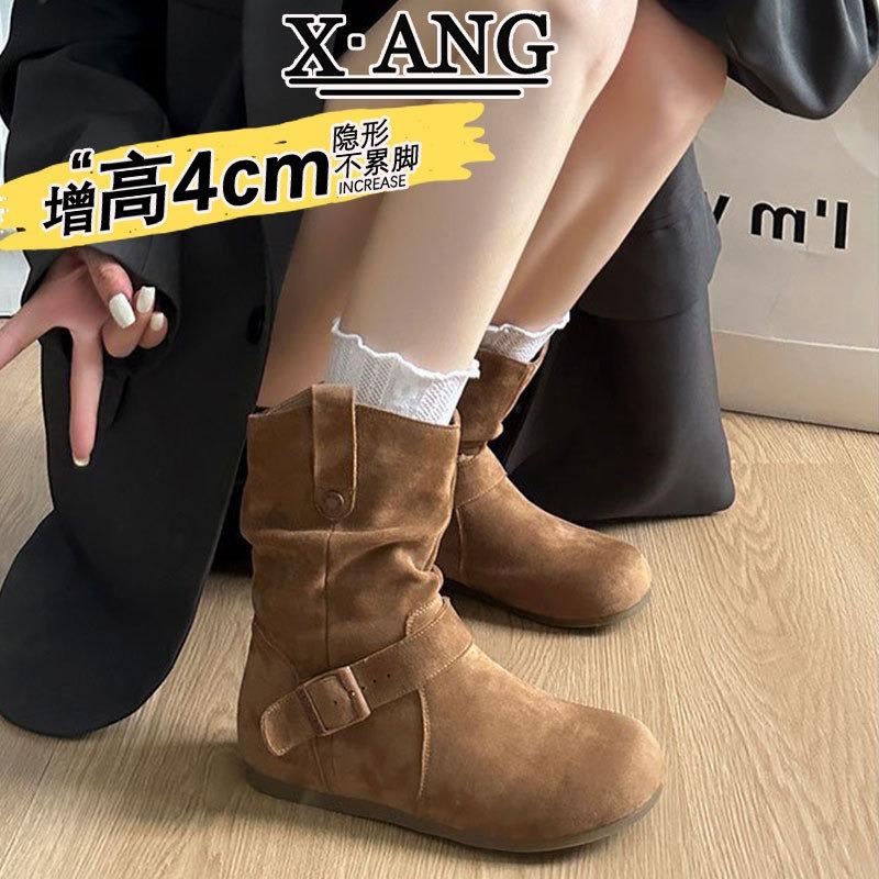 Small inner heightening pile boots leather short boots children's Martin boots women's western cowboy boots medium boots