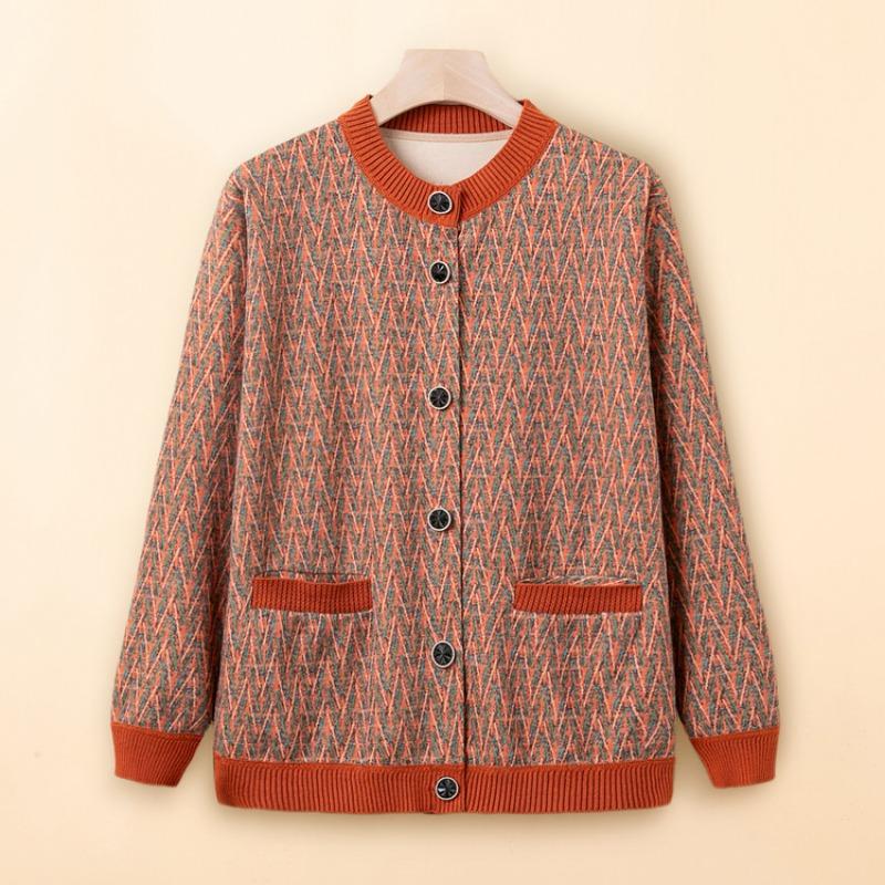 Grandma coat autumn new old man knitted sweater mother cardigan old woman striped top