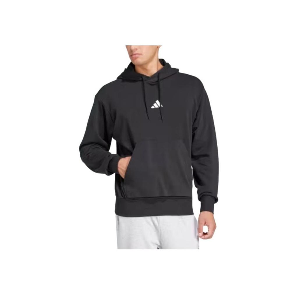 Adidas Essentials Feelcozy French Terry Hoodie Black/White Men Streetwear JE3849