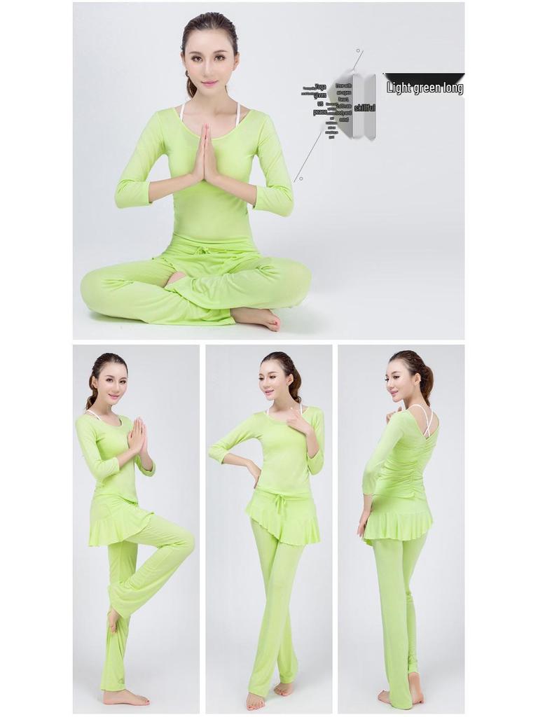Women's Modal Yoga Set: Short Sleeve Top & Ruffle Hem Skirt with Chest Pad.