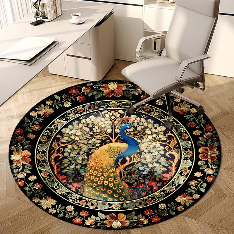 1pc Carpet Chair Mats Peacock Floral Circular Artwork Perfect for Decorating Chairs, Polyester Carpet, for Living Room.YDT656