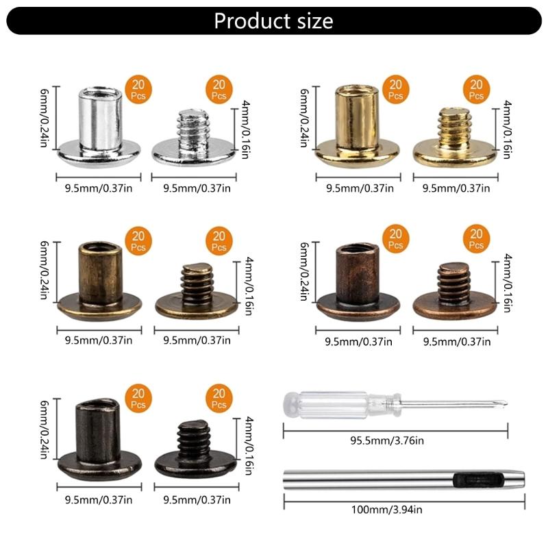 Zestaw 100 sztuk Wszechstronnych Śrub Chicago M5x4mm ze Stopu Cynku Nity do Oprawy Książek do Skórzanych Torebek, Książek i Innych Matowe