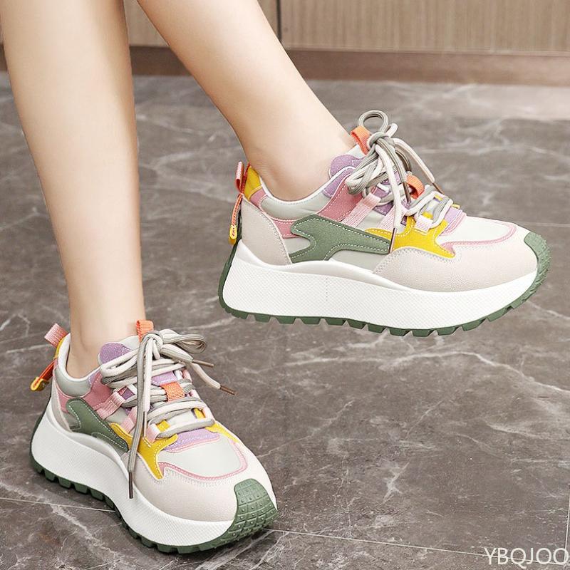 Summer and Autumn Fashion Thick Sole Height Increasing Casual Breathable Thick Sole Color Matching Travel Versatile Shoes