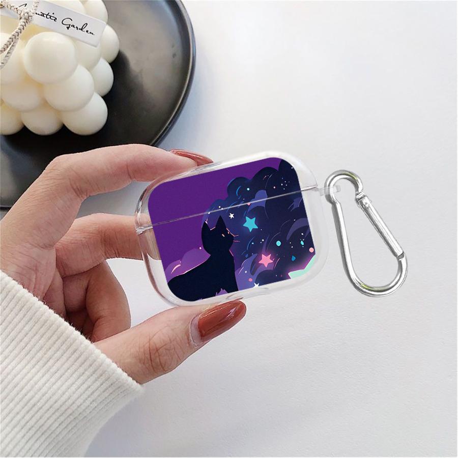 Hülle Für Airpods 2 1 Pro2 Pro3 Pro 4 3 Klare Kopfhörerhüllen Abdeckung Schwarze Katze Sternenklare Nacht