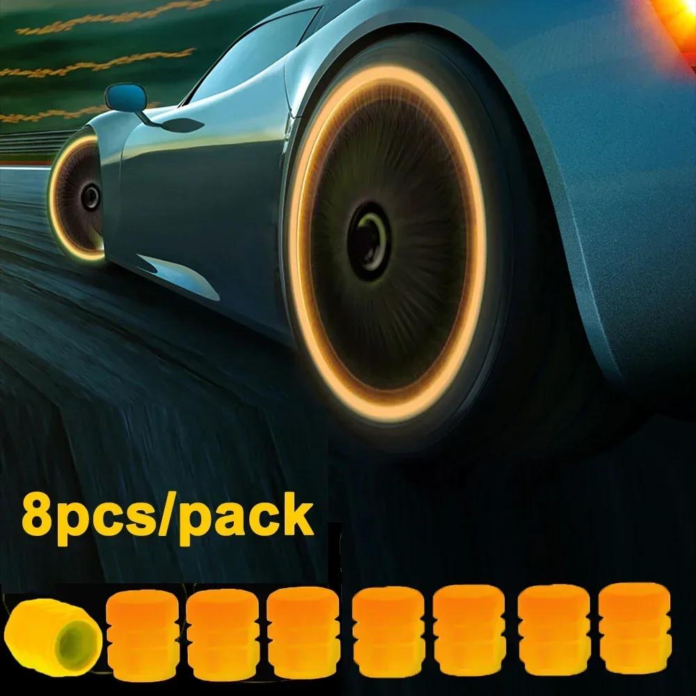 20PCS Luminous Tire Valve Caps Motorcycle Bike Wheel Nozzle Dustproof Tyre Valve Stem Fluorescent Night Glowing Car Decor