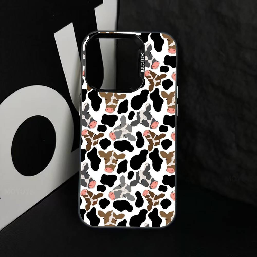 Coque de téléphone imprimé vache pour iPhone 17,16,15,14,13,12,11 Plus,Pro Max,XS,Coque de téléphone argentée colorée Funda Cover