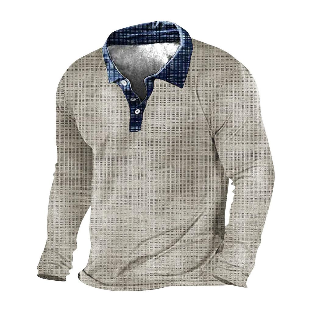 Pullover mit V-Ausschnitt für Herren, 3D-Digitaldruck, Stehkragen, 3 Knöpfe, Vintage-Kragen
