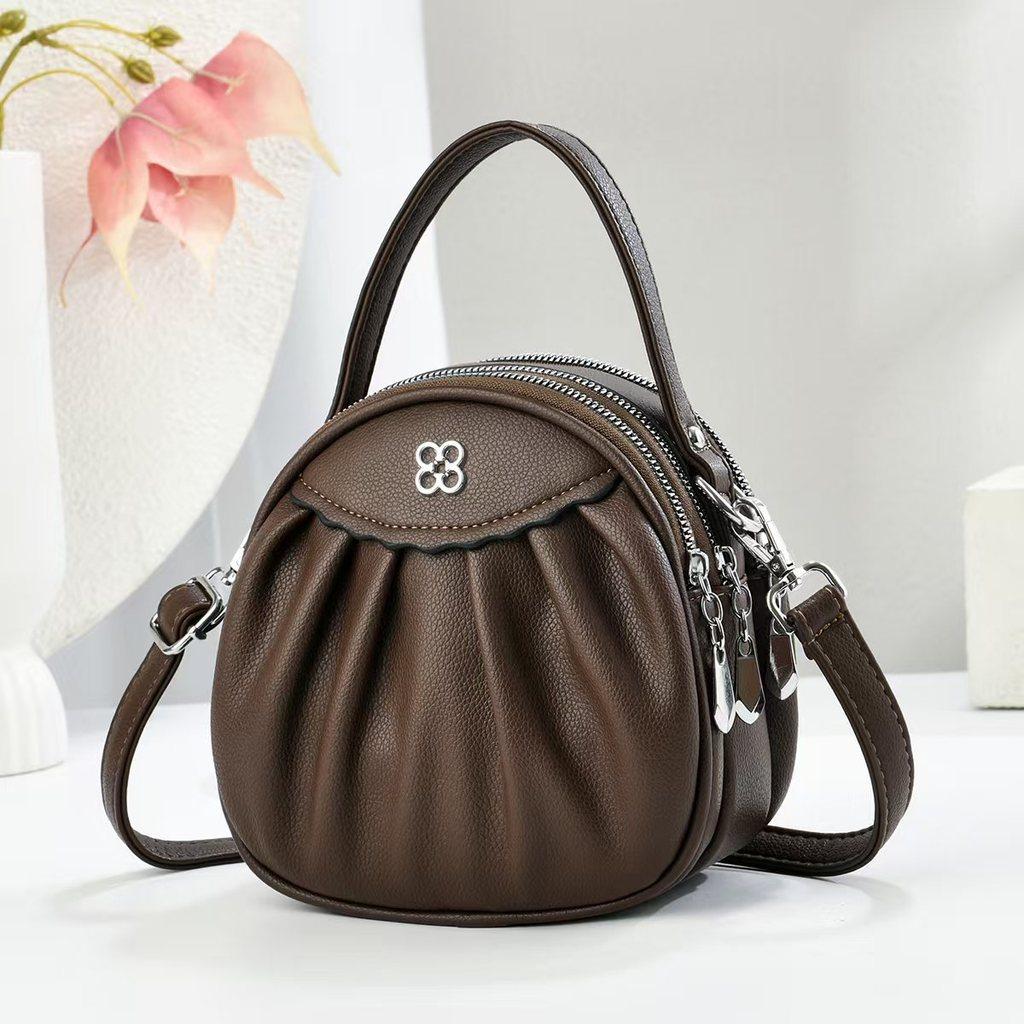 Pu Mini Round Bag With Zipper Closure For Daily Womens Fashion Accessory