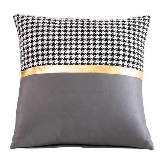 Square Pillow Case Houndstooth Solid Color Golden Strap Splicing Thickened Sofa Bed