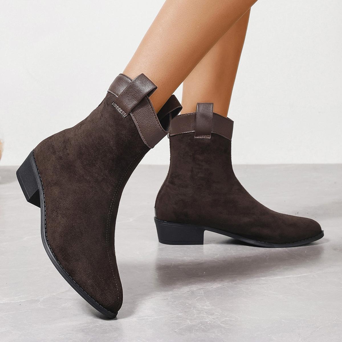 

Узкие ботильоны из мягкого меха в стиле вестерн ковбойские женские на толстом каблуке короткие ботинки осенне-зимние матовые остроносые челси 36 чёрный