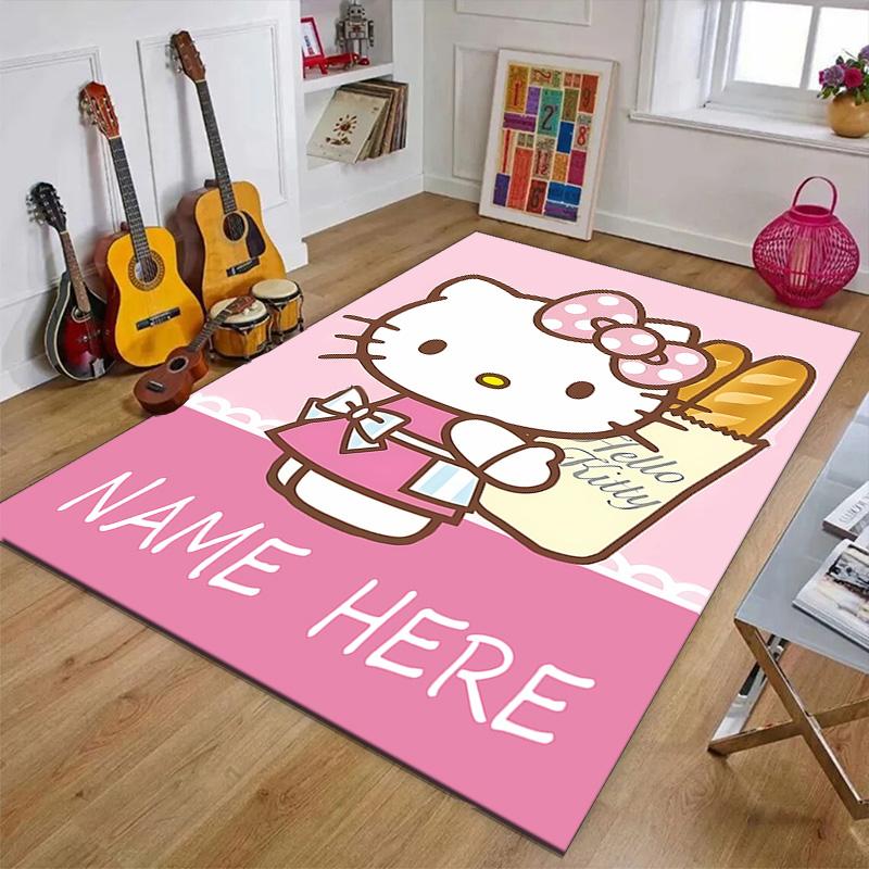Custom HelloKitty Mat Personalized Name, Polyester Washable Indoor Entryway Rug, Gift for Christmas, Easter, Thanksgiving Day