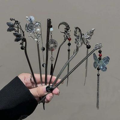 Květ Motýl Třásně Hůlka do vlasů Vintage Doplňky do vlasů 2024 Nové Hanfu Chopsticks Hůlky do vlasů
