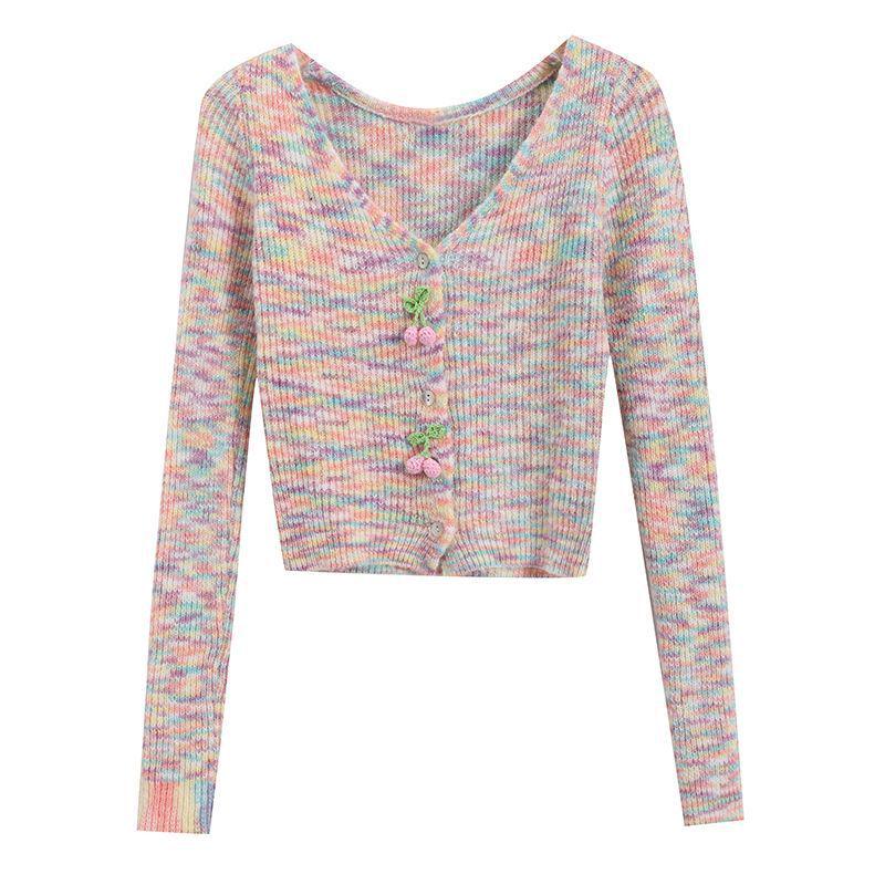 Rainbow V-Neck Cardigan Sweater: 2025 Women's Slim Fit Knitted Autumn/Winter Top
