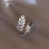 Luxurious Zircon Leaf Shaped Silver Color Open Rings For Womans Unusual Accessories For Korean Fashion Jewelry Party Girls Rings