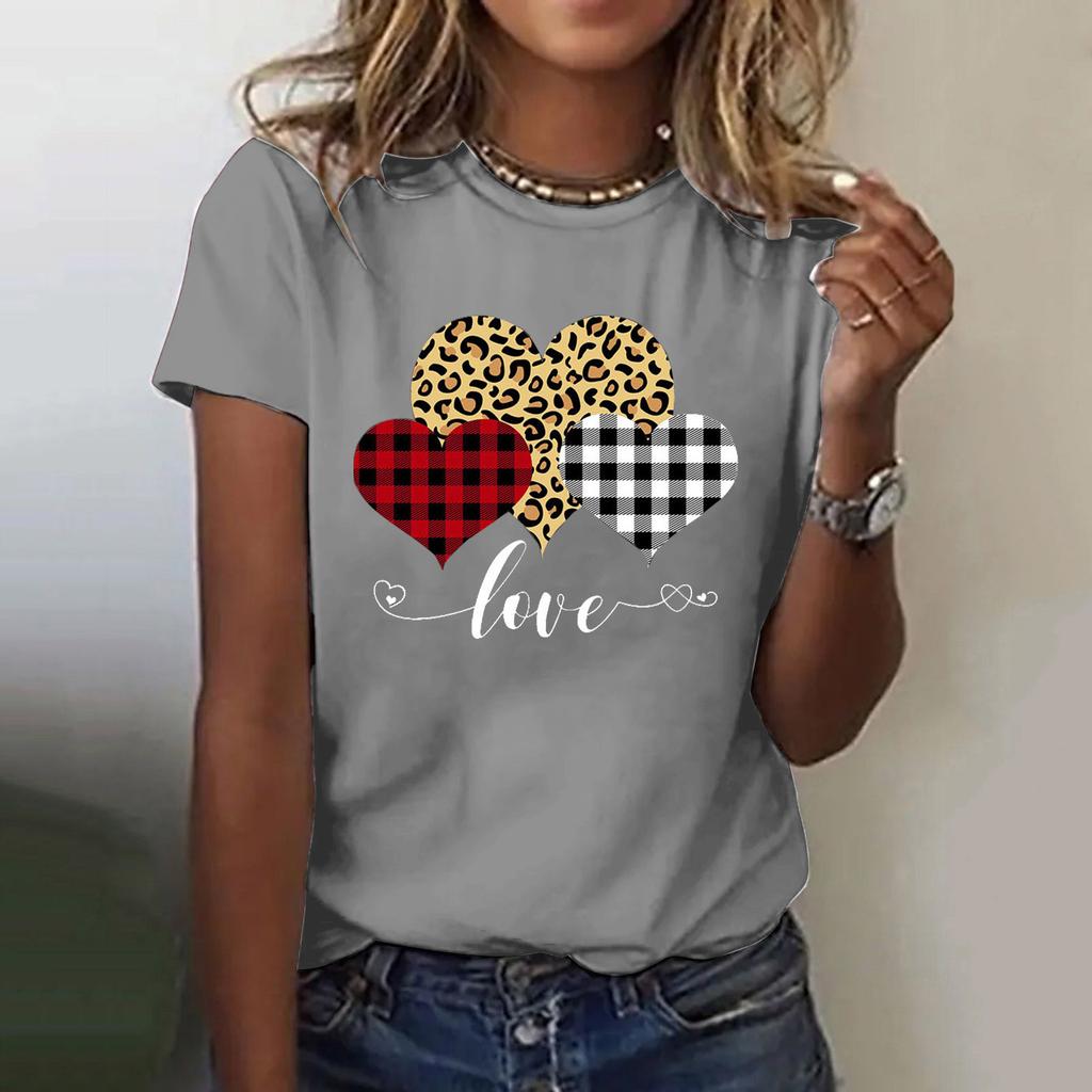 Summer New Style Ladies T-shirt Foreign Trade Casual All-match Love Printing All-match Blouse Ins Tide