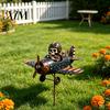 Hand Painted Outdoor Sculpture Metal Skeleton Pilot Airplane Wind Spinner with Ground Stake, Vintage American Flag Garden Yard Art for Rustic