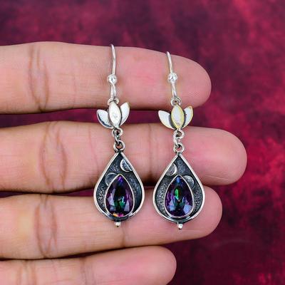 Mystischer Topas 925 Sterling Silber Ohrringe, handgefertigte Edelstein Schmuck Ohrringe, für den Gedenktag