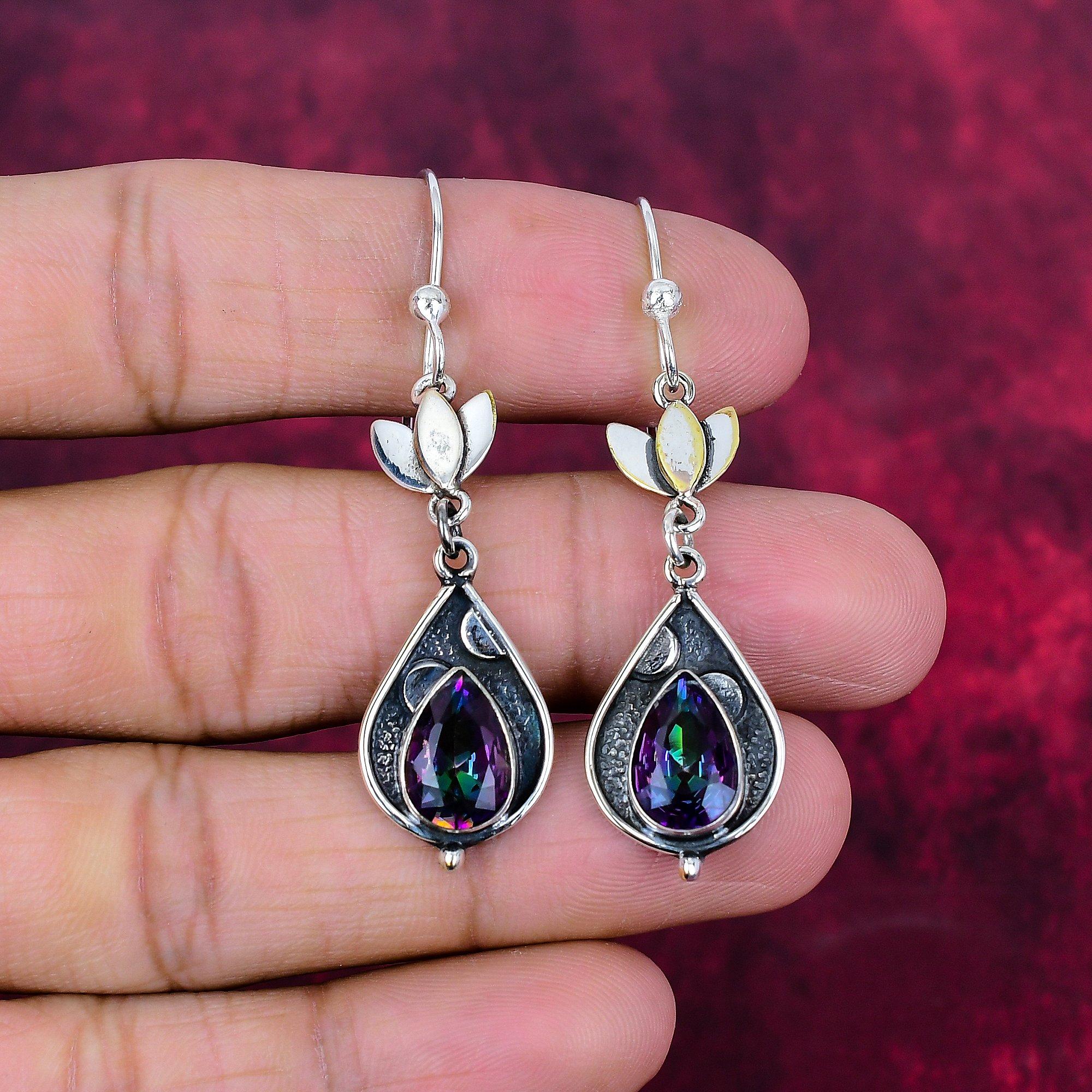 

Серьги Mystic Topaz из цельного серебра 925 пробы, серьги с драгоценными камнями ручной работы, на День памяти 2.36 Inches