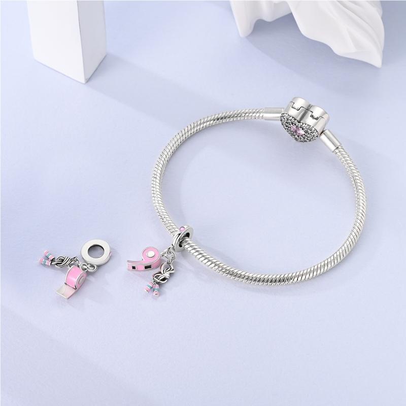 Charms Copper Cute Pink Whistle Skipping Rope Pendants Fit Charms Plata Original Bracelet Beads Women Jewellery Making