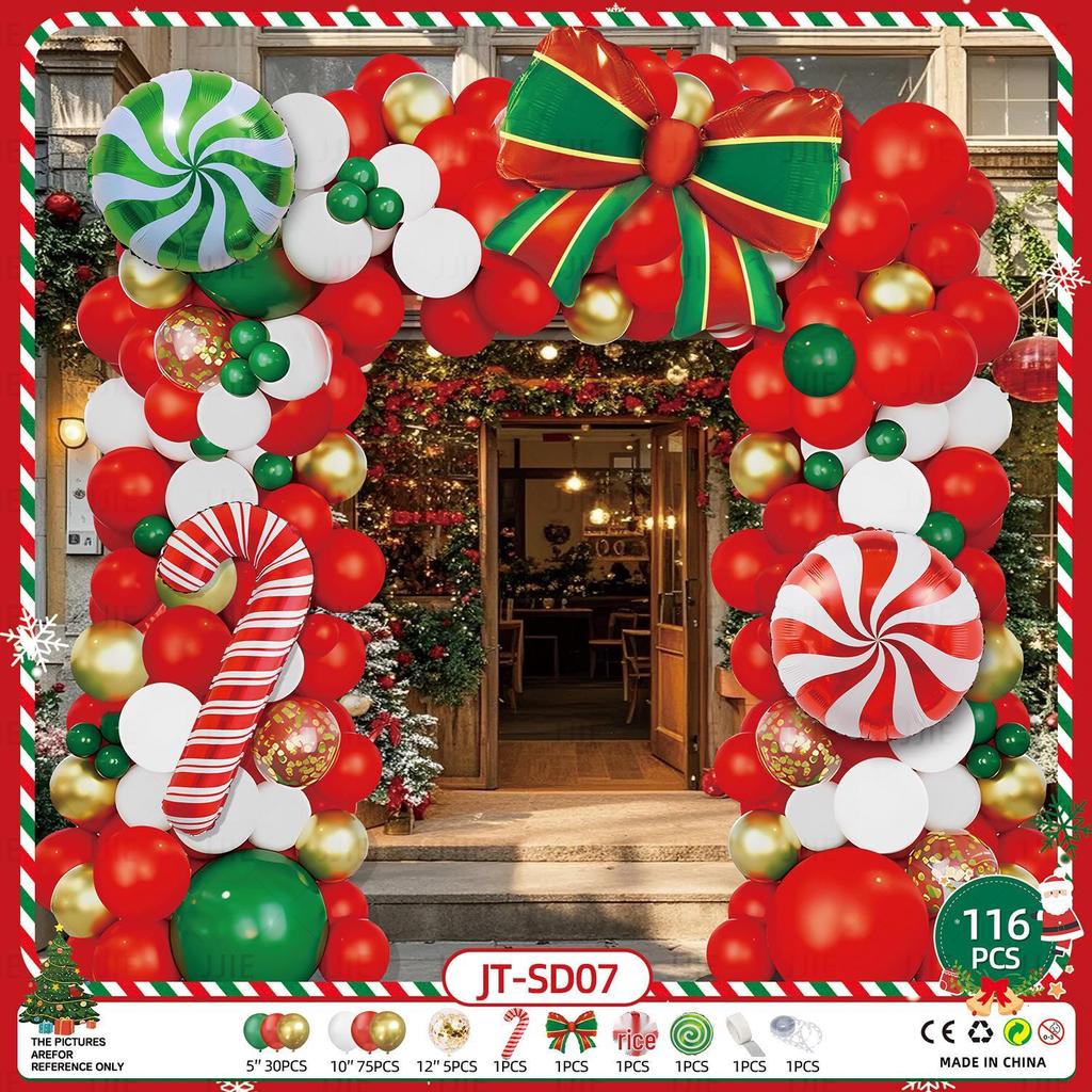 Conjunto de Balões de Natal: Bengala Doce, Rena, Homem de Gengibre e Arco de Guirlanda para Festas