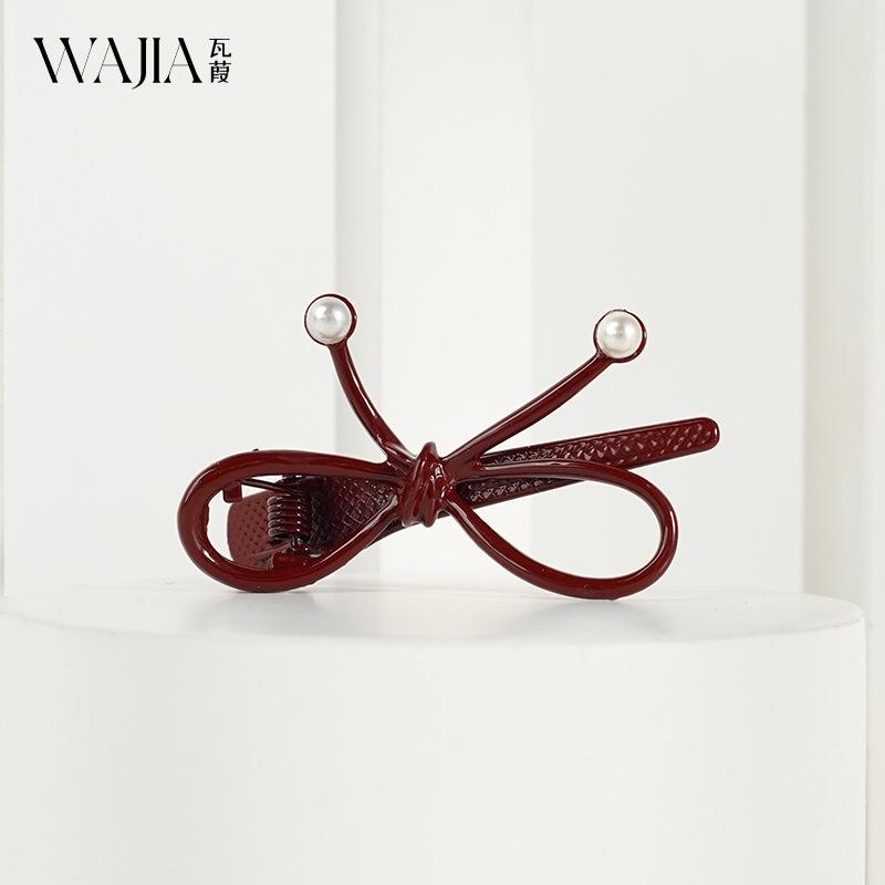 Wjia Ankola Red Metal Hairpin: Elegant Bow Duckbill Clip for Side Bangs and Accessories.