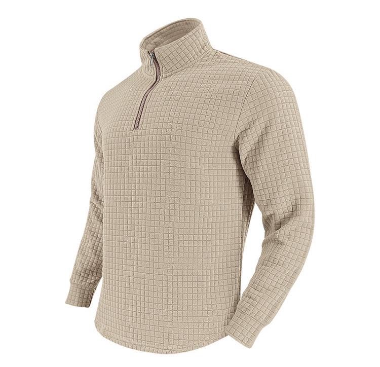Men's Minimalist Casual Jacquard Half-Zip Stand-Up Collar Sweatshirt for Fall and Winter