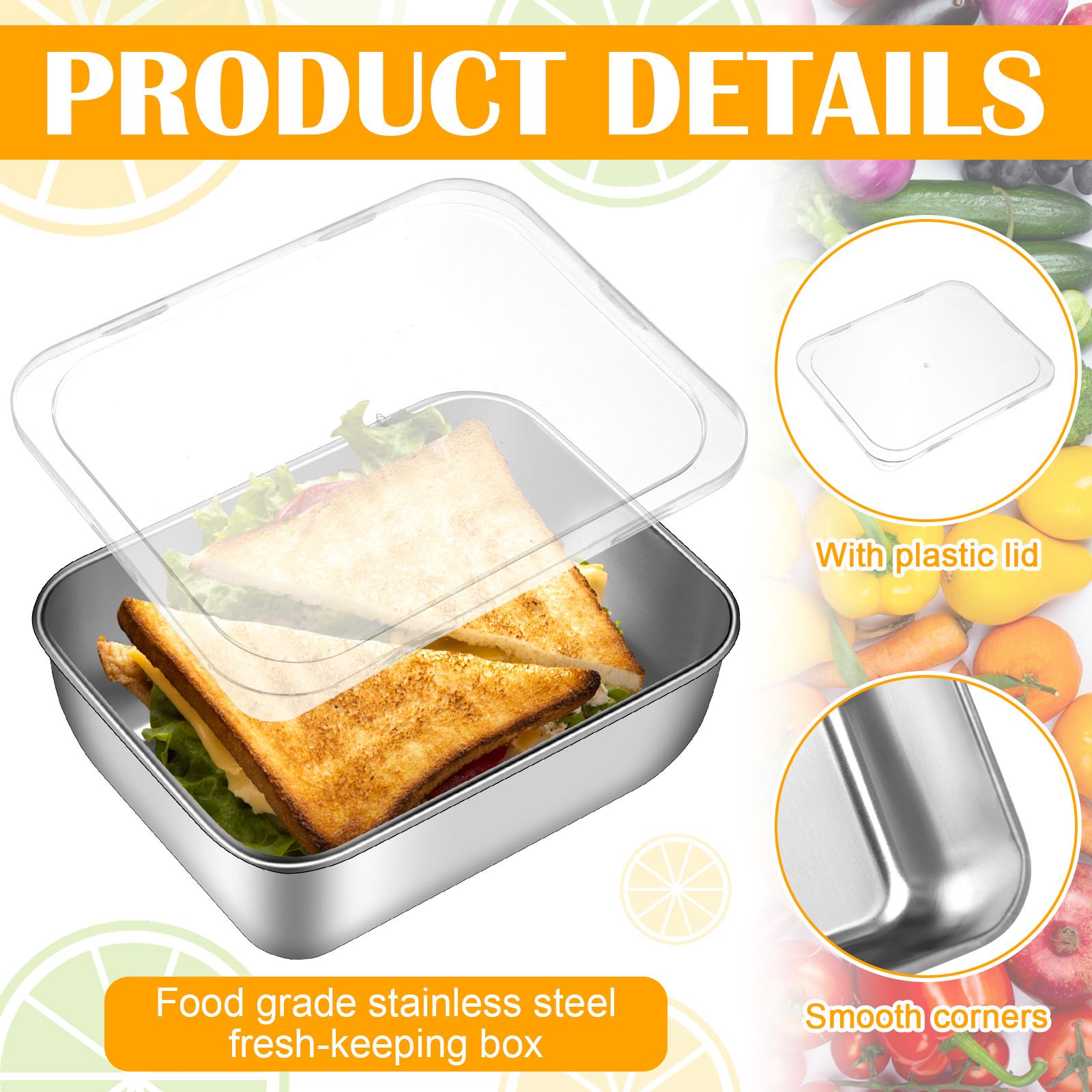 

4 шт. Контейнеры для еды из нержавеющей стали с прозрачной крышкой, герметичные контейнеры для хранения из нержавеющей стали, многоразовый металлический ланч-бокс Stai коричневый