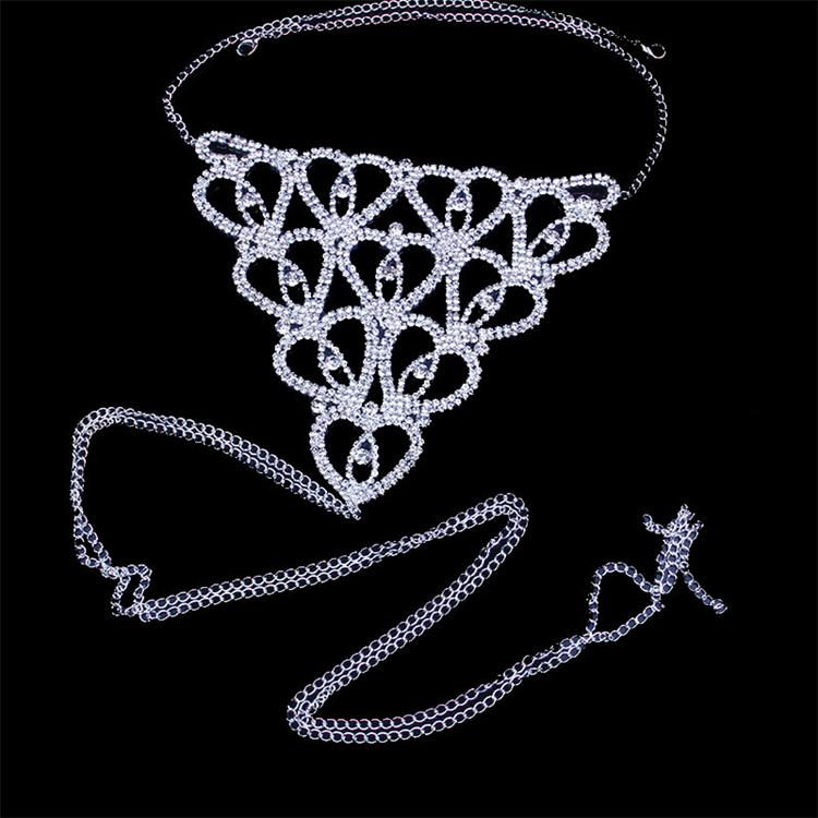Rhinestones Body Chain Suit Heart Underwear Bikini Bra Chain Party Belly Waist Chains Jewelry Accessories for Women and Girls