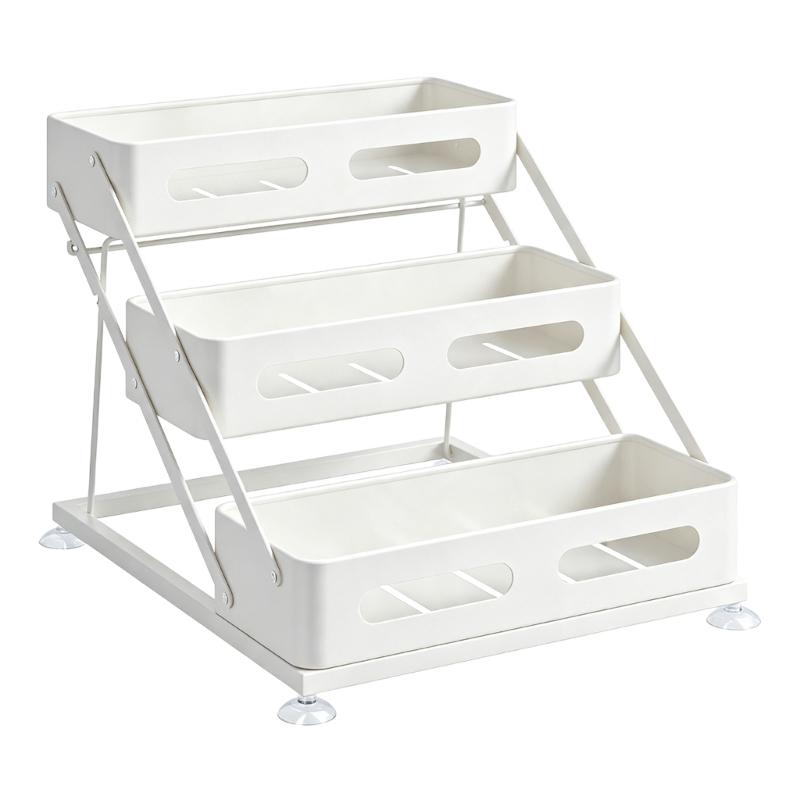 Kitchen Bottle and Jar Shelf, 3 Level Storage Rack with Height Change Support and Grip Feet for Cabinet or Sink Side