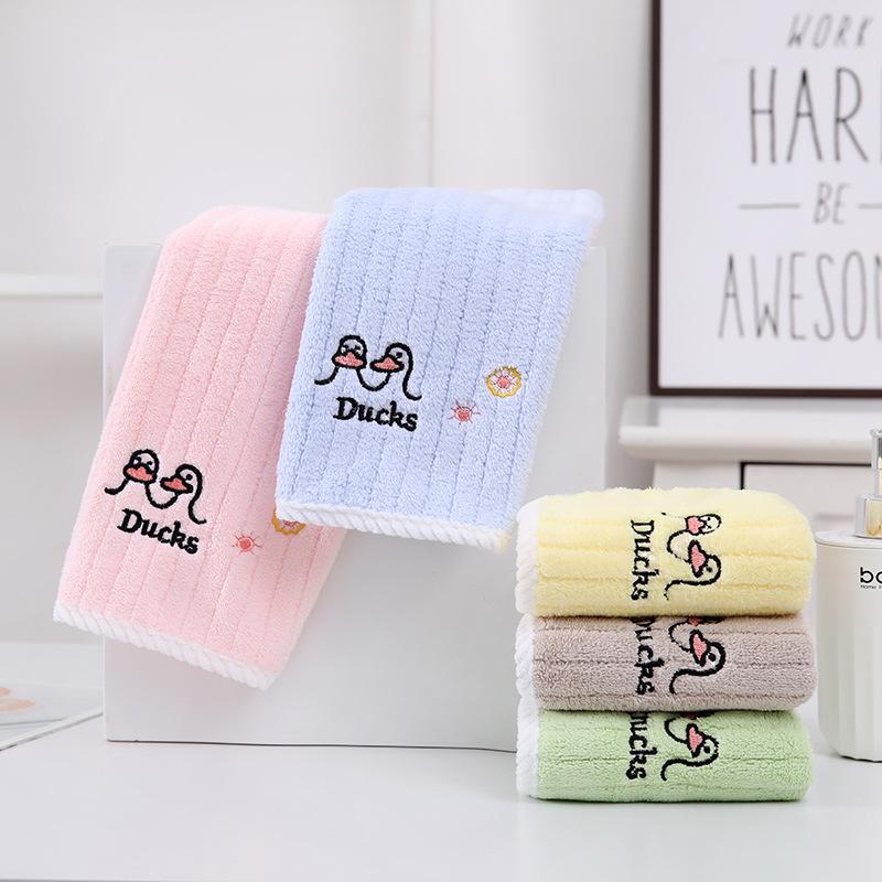 Cartoon Children's Face Towel Soft Absorbent Coral Fleece Embroidered Hair Home School Students Foreign Trade