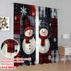 2pcs,2D plane printing Popular Curtains Buffalo Plaid Snowman Family (2) Polyester Fabric (without rod) Festive Perfect for
