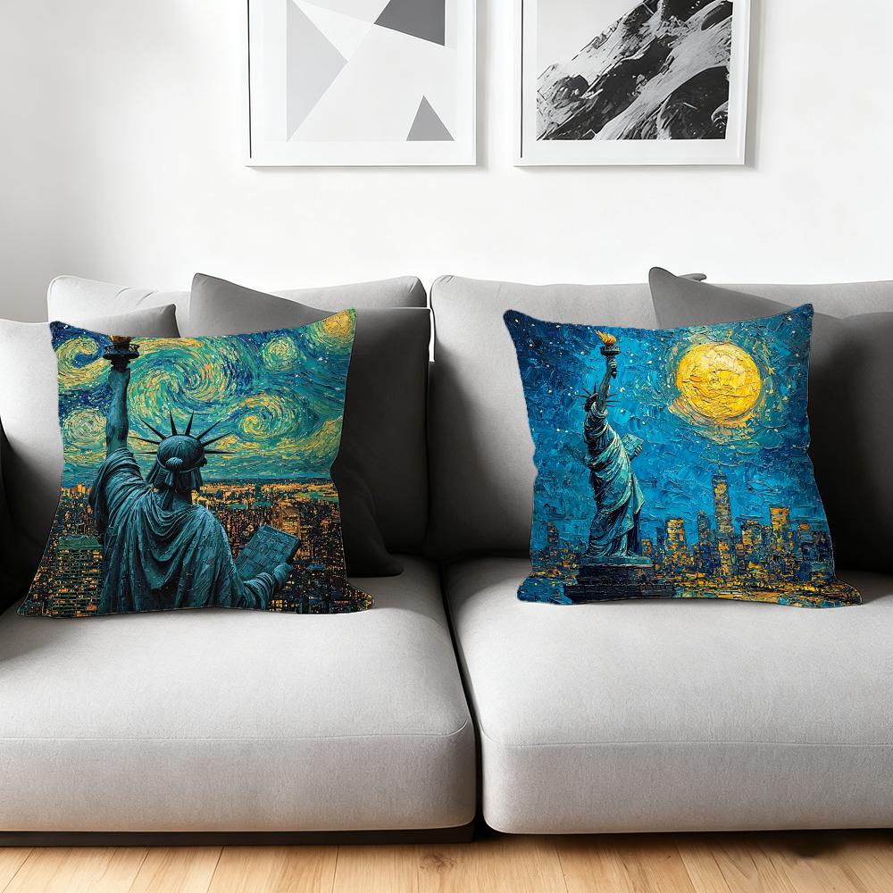 G-Goddess of L-Liberty Cushion Cover Silky Short Plush Home Sofa Cushion Cover - Invisible Zipper Home Decoration