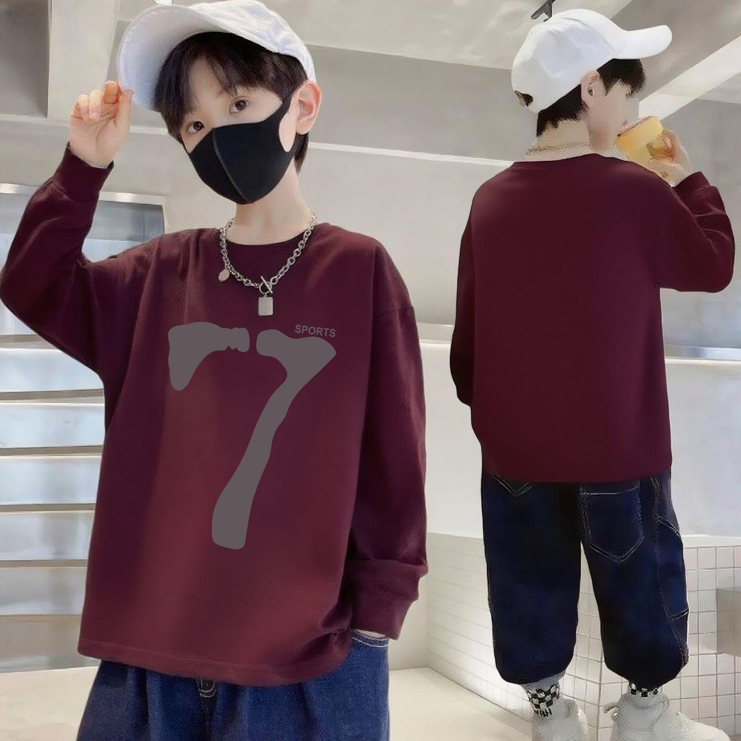 

100% Cotton Boys Long-Sleeve Loose Round Neck T-Shirt for Autumn - Childrens Fashion Top 150cm (70-80 lbs)