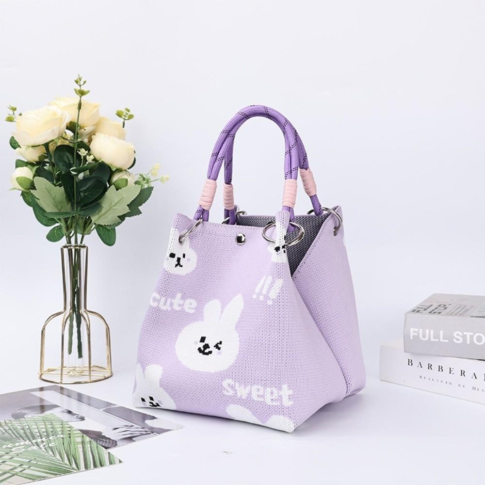 Casual Storage Bag Knit Tote Bag Lightweight Large Capacity Woven Handbag Ring Buckle Bag Women