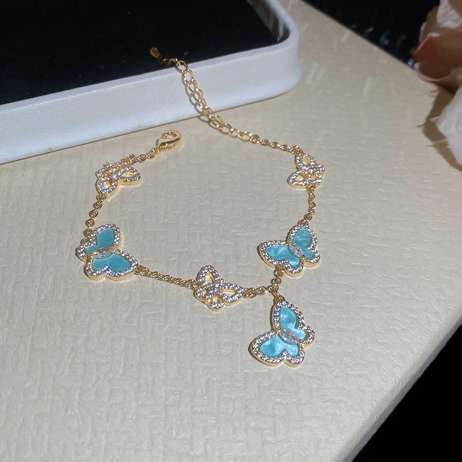 Zircon Plate Butterfly Pendant Charm Bracelet Niche Design Cool Chic Sweet Style Light Luxury High-End Feel Jewelry Women's Gift