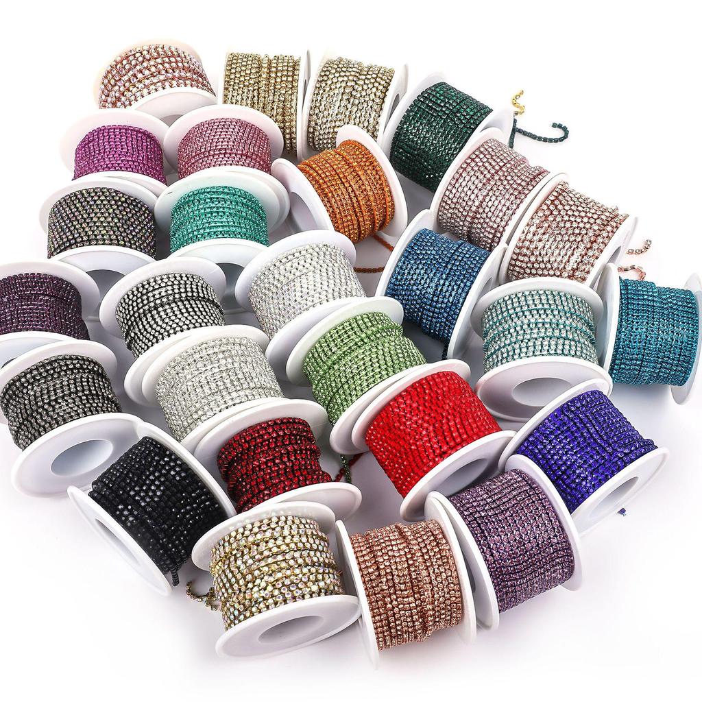 Electroplated Glass Rhinestone Single Row Claw Chain for DIY Costume Accessories