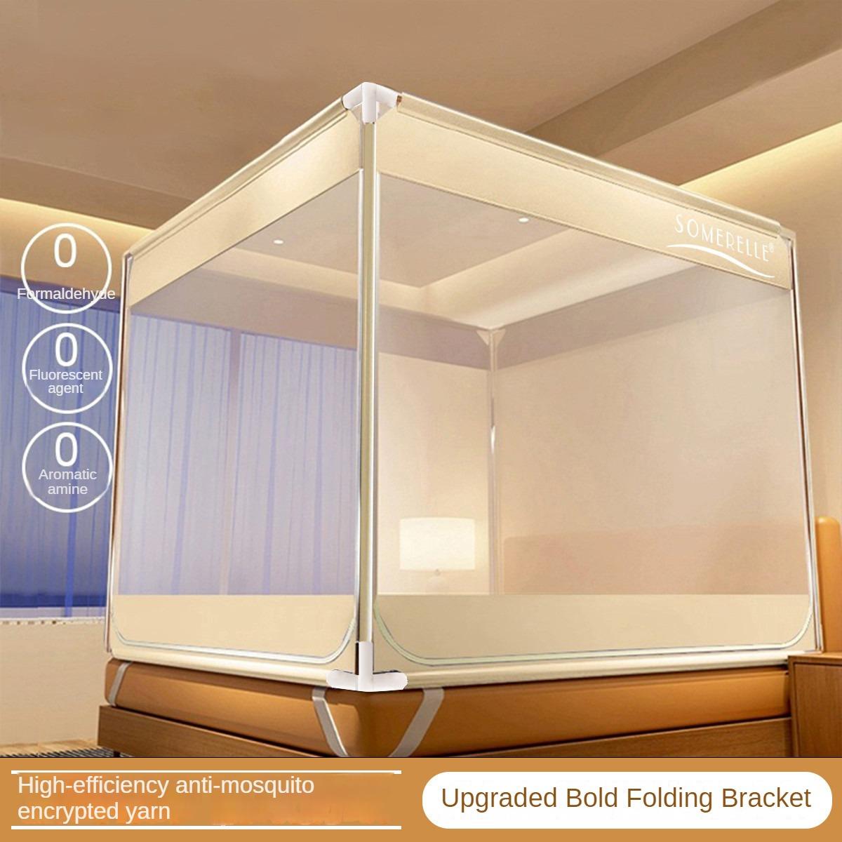 

Москитная сетка для кровати, бытовая, 1 шт., 120/150/180/200 см, 3 двери, проста в установке и утолщена, чтобы предотвратить появление комаров летом 2.0m (6.6 feet) bed золотистый