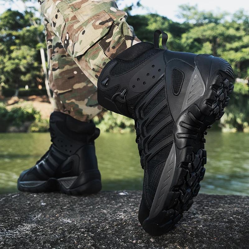 Nouvelle arrivée bottes de moto pour hommes chaussures d'escalade à lacets bottes de randonnée respirantes hommes chaussures montantes légères antidérapantes pour hommes