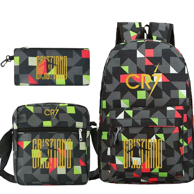 Football star Ronaldo Cr7 peripheral printing schoolbag pencil bag shoulder bag backpack three-piece set