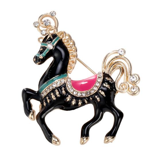 Broche Cheval Mignon en Émail Strass Épinglette Cheval en Alliage Broche Animal Accessoire de Tenue pour Manteaux Écharpes Sacs