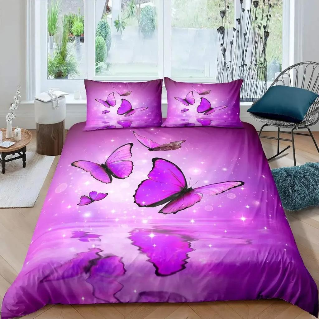 Purple Butterfly Butterflies Galaxy Comfortable Duvet Cover Pillowcase Bedding Set Children Bedroom Decoration Home Textile