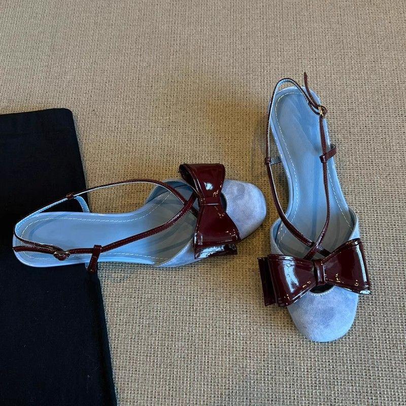 Fashion Bow High Heels Women's Sandals Mary Jane Shoes Summer 2025 Elegant Dress Chunky Shoes Woman Slippers Slingback Sandalias