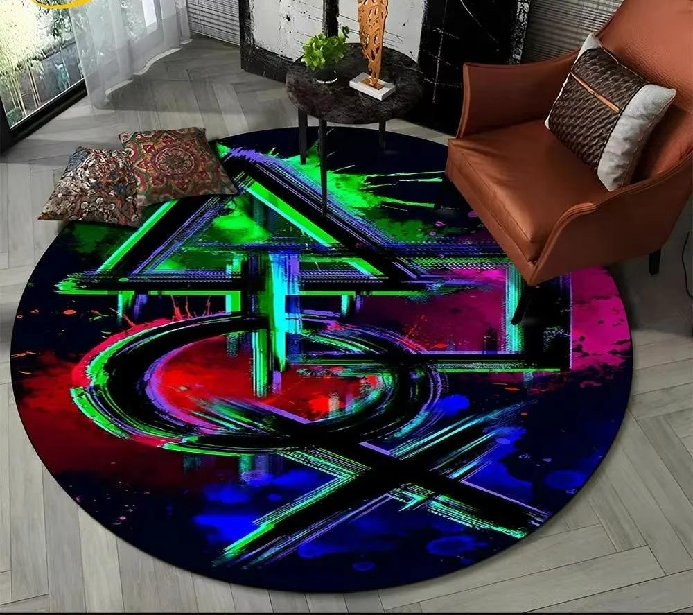Cartoon Game Controller Round Carpet Non Slip Circle Child Play Mat Washable Rugs for Gamer Bedroom Decor Entrance Doormats