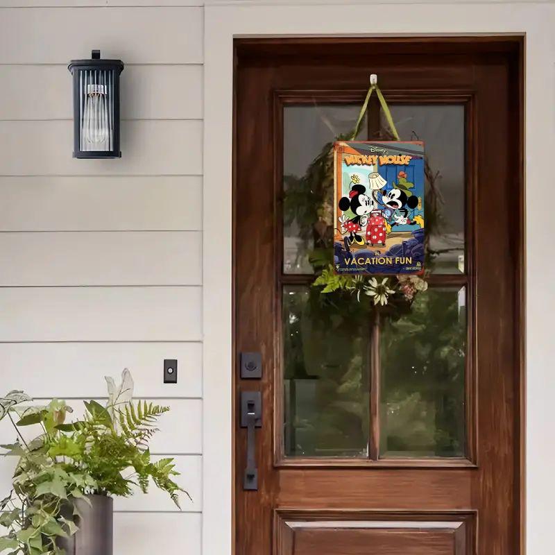 1pc 20.32x30.48cm "Mickey and Minnie's Vacation Fun" Theme, Iron Wall Hanging, Suitable for Room Home Decoration, Disney Classic