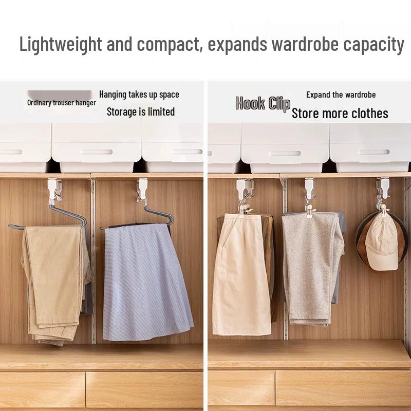 Traceless Stainless Steel Pants Rack with Hooks & Clips - Multifunctional Hanger for Clothes and Underwear